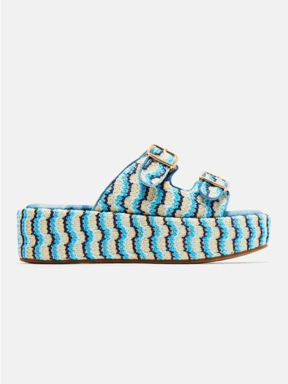 Blue Multi Woven Platform Slide Sandals